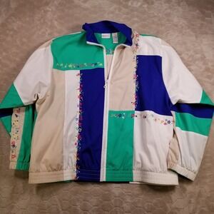 VTG 90s Koret Francisca Jacket Embroidered Floral‎ Colorblock Sz Lg See Pics